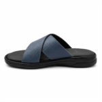 Urban cross strap blue slippers for men made from original leather with a soft cushioned footbed.