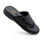 Black adjustable toe ring sandals for men made from original leather with a soft cushioned footbed.