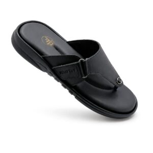 Black adjustable toe ring sandals for men made from original leather with a soft cushioned footbed.