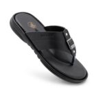 Black classic leather toe ring sandals for men made from original leather with a cushioned footbed.