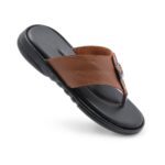 Classic brown leather toe ring sandals for men made from original leather with a soft cushioned footbed.