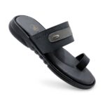 Black classic toe ring slippers for men made from original leather with a soft cushioned footbed.