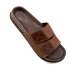 Premium brown suede double strap slippers for men made from original leather with a soft cushioned footbed.